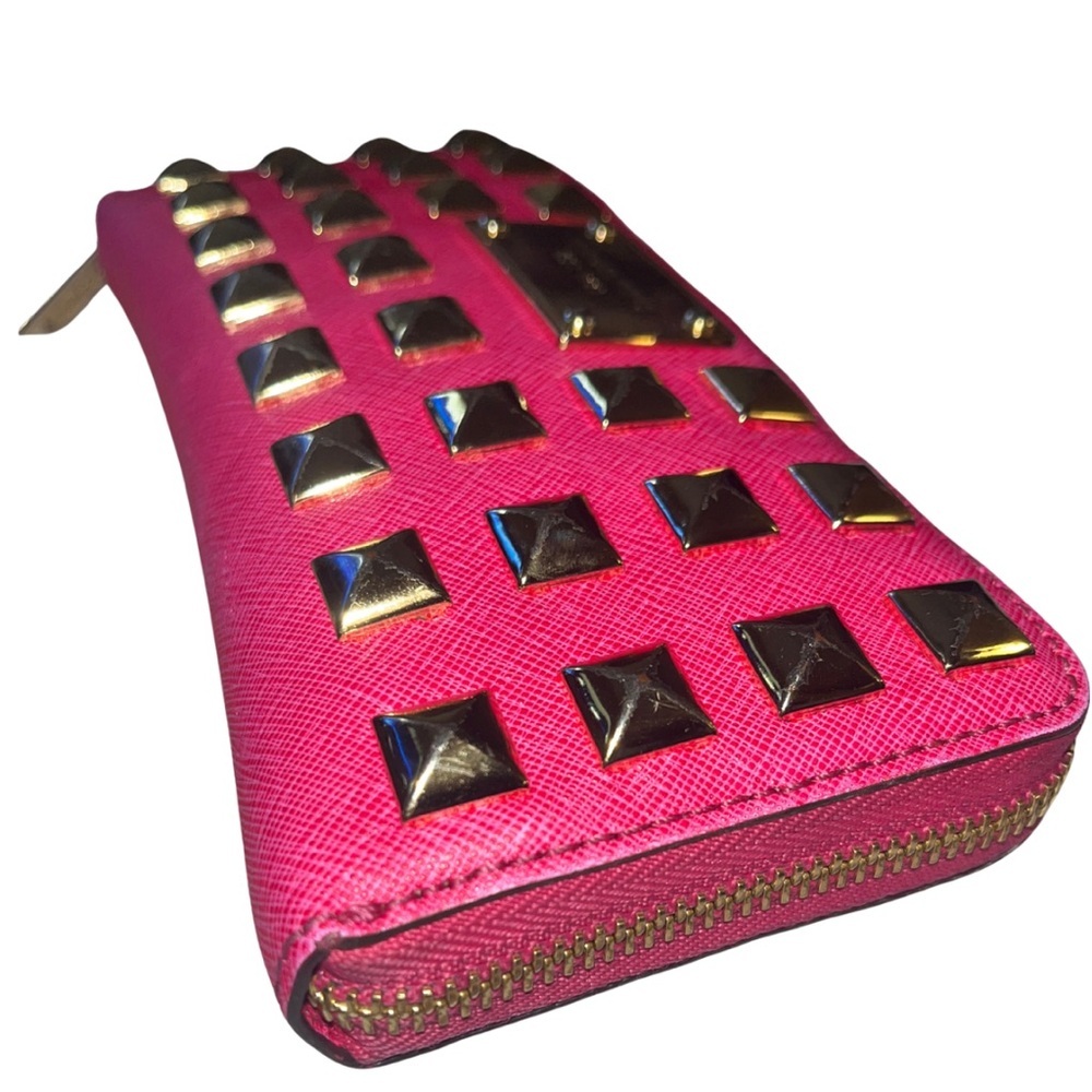 Michael Kors Fuchsia Pink Pyramid Studded Continental Zip Wallet - Picture 14 of 16
